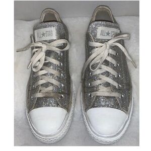 Converse All-Star Chuck Taylor Low Top Sneakers Women Silver Glitter Shoes 10